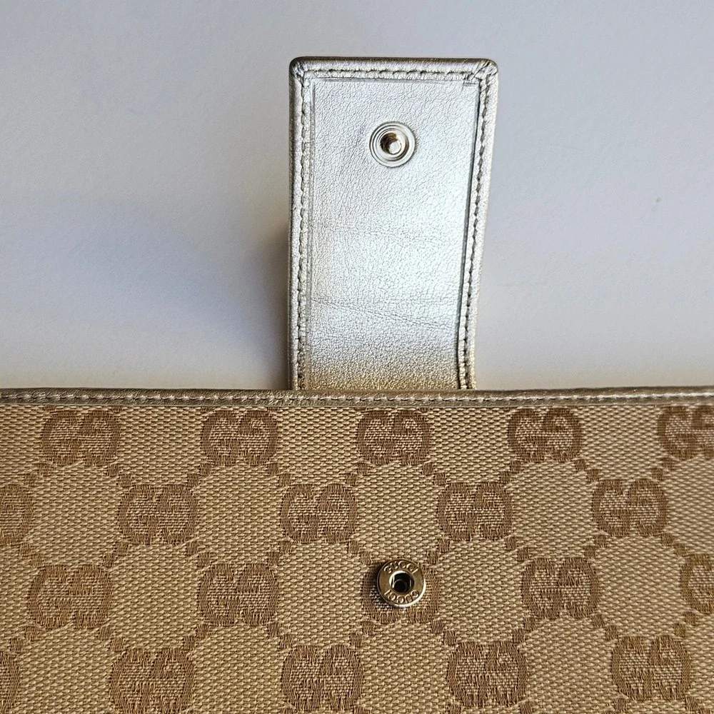 Gucci Abbey D-Ring Long Wallet GG Monogram Canvas Metallic Gold - Picture 13 of 15